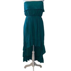 Annabelle szS turquoise/green strapless tiered high/low ruffled  dress GUC